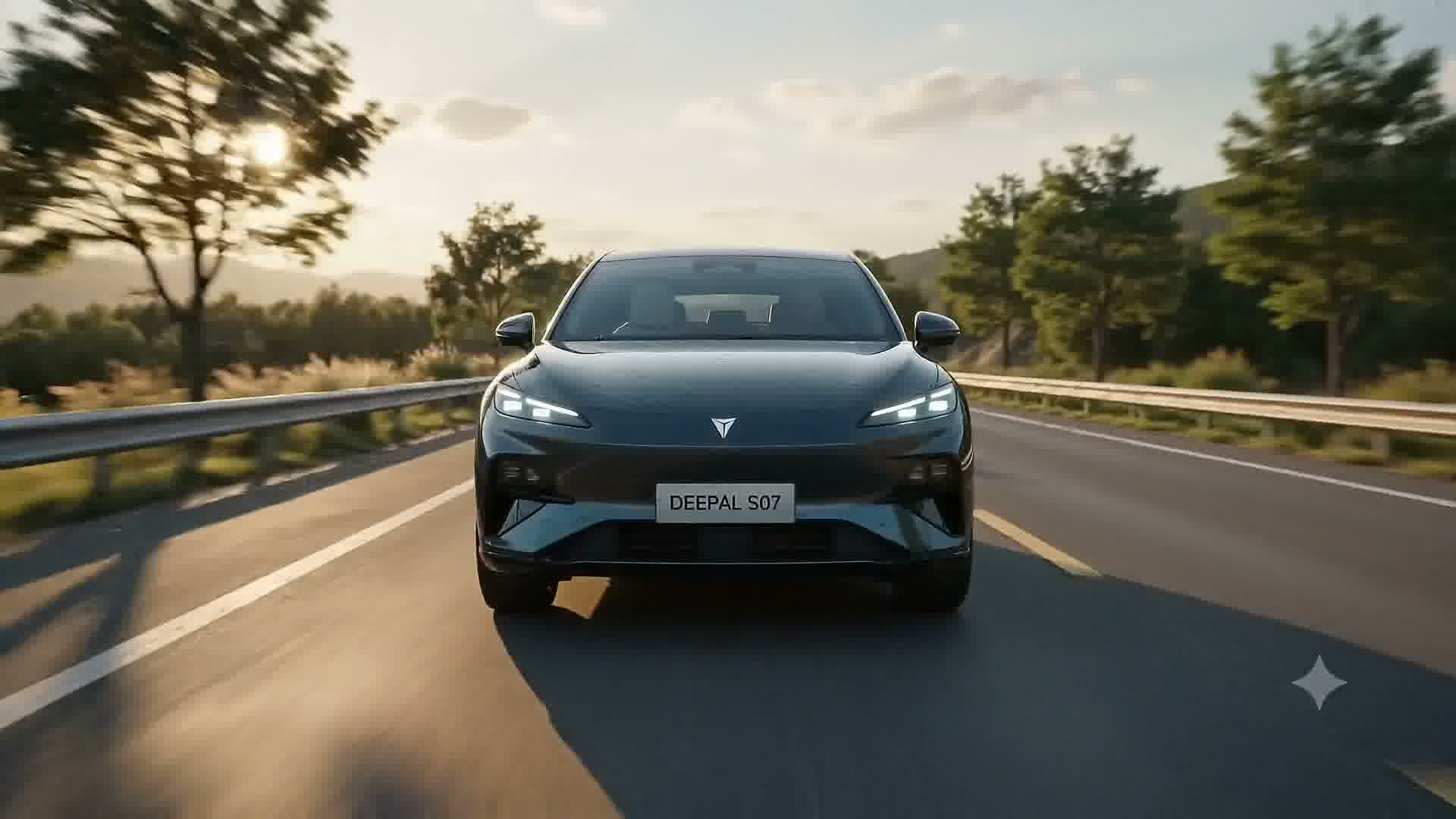 DEEPAL S07 arriving head-on in golden-hour light